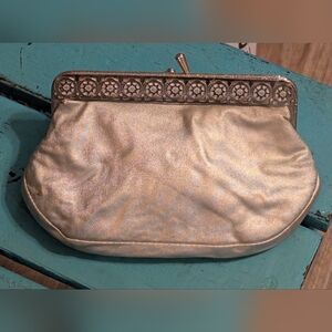 Vintage Elegant Metallic Silver Stars Evening Clutch Kiss Clasp Decorative Frame